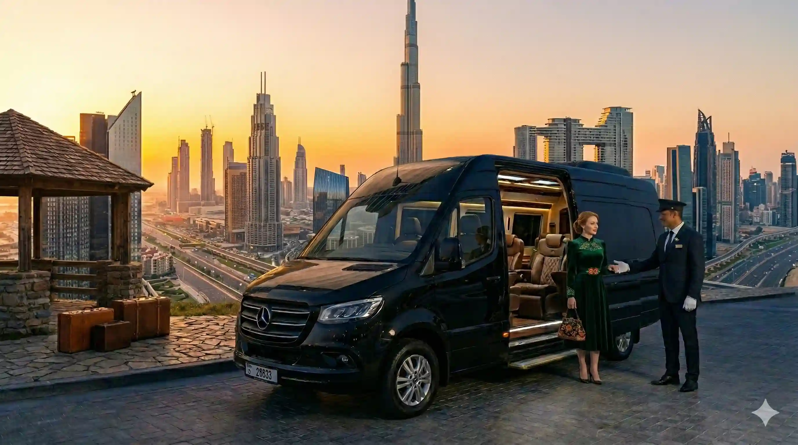 Luxury van rental Dubai Abu Dhabi Sharjah - Mercedes Sprinter VIP van hire with driver UAE